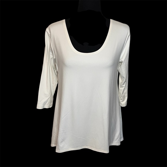 Sympli Tunic Size 8 White Top 3/4 Sleeve Shirt Lagenlook Basic Canada Stretch